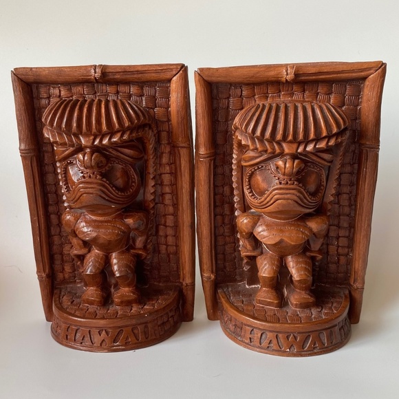 Vintage Hawaiian KU TIKI Bookends by COCOJOE'S Hawaii Signed - Picture 1 of 10